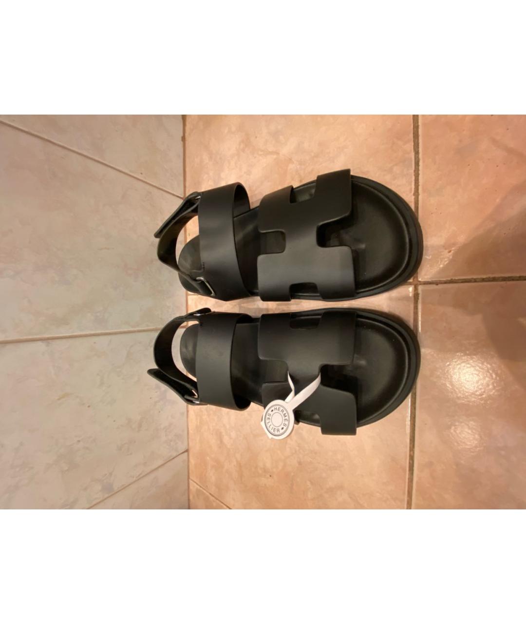 HERMES Черные кожаные сандалии, фото 2