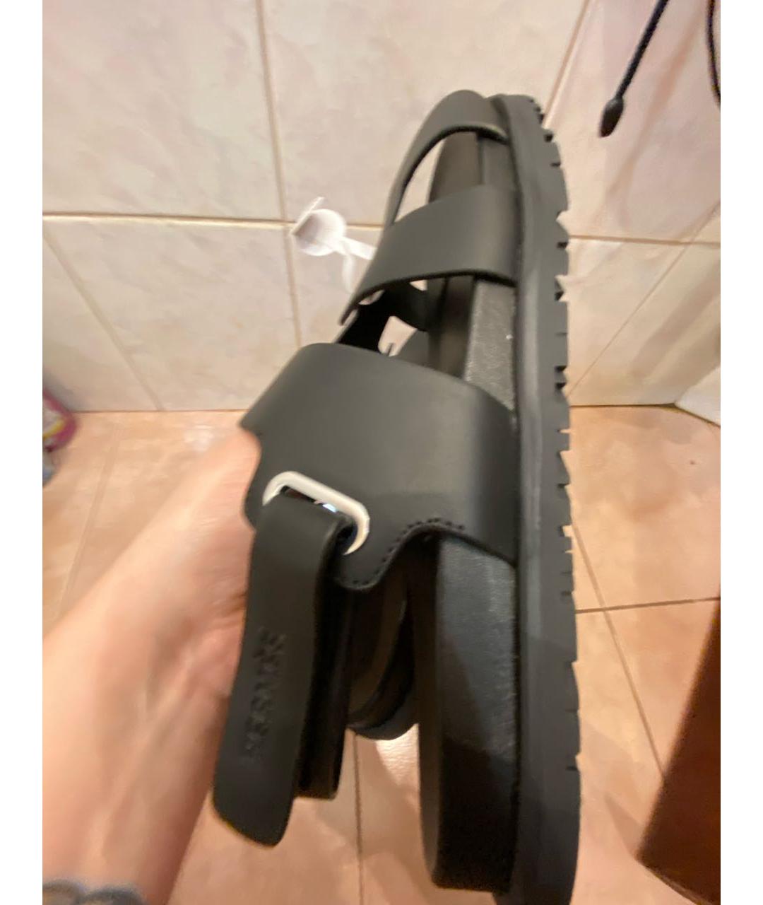 HERMES Черные кожаные сандалии, фото 7