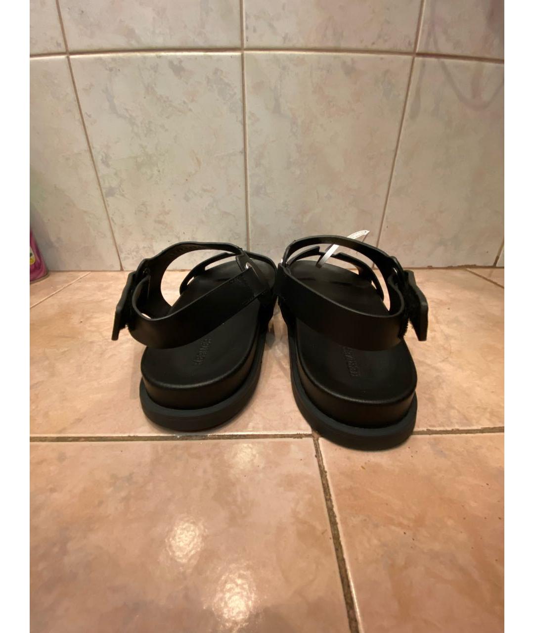 HERMES Черные кожаные сандалии, фото 4