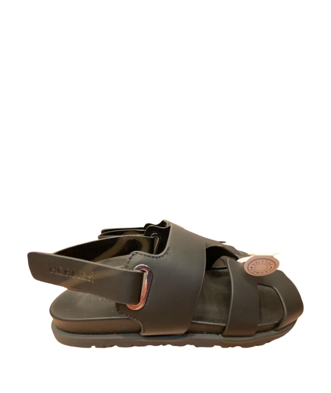 HERMES Черные кожаные сандалии, фото 1