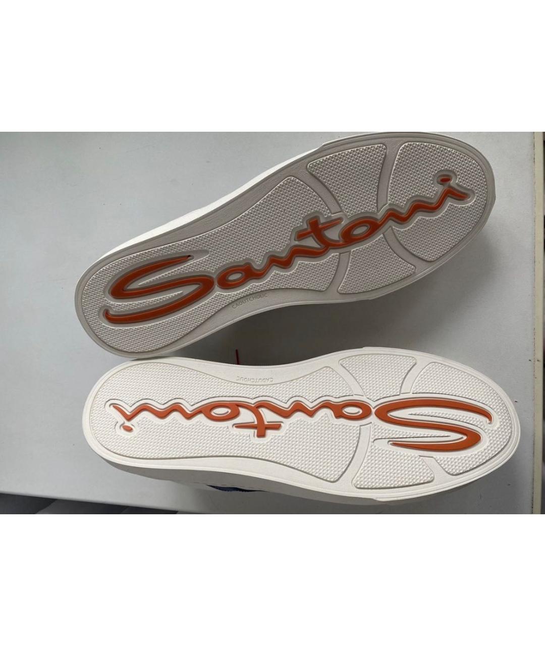 SANTONI Белые кожаные низкие кроссовки / кеды, фото 7
