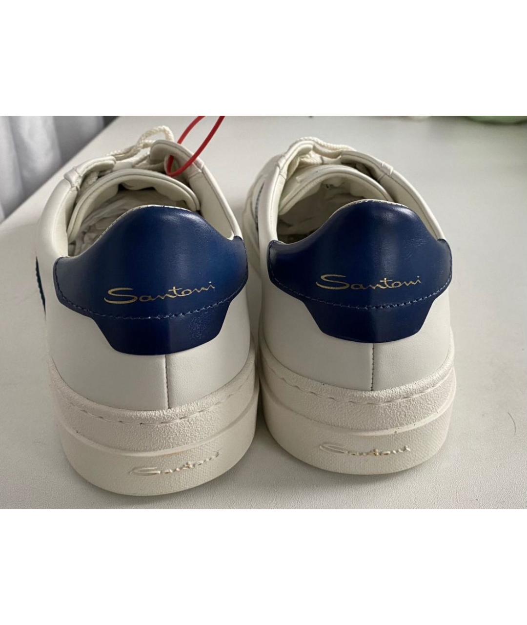 SANTONI Белые кожаные низкие кроссовки / кеды, фото 5