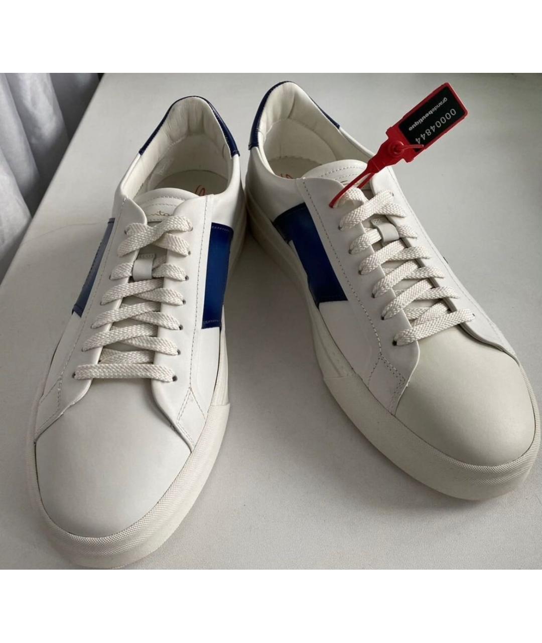 SANTONI Белые кожаные низкие кроссовки / кеды, фото 4