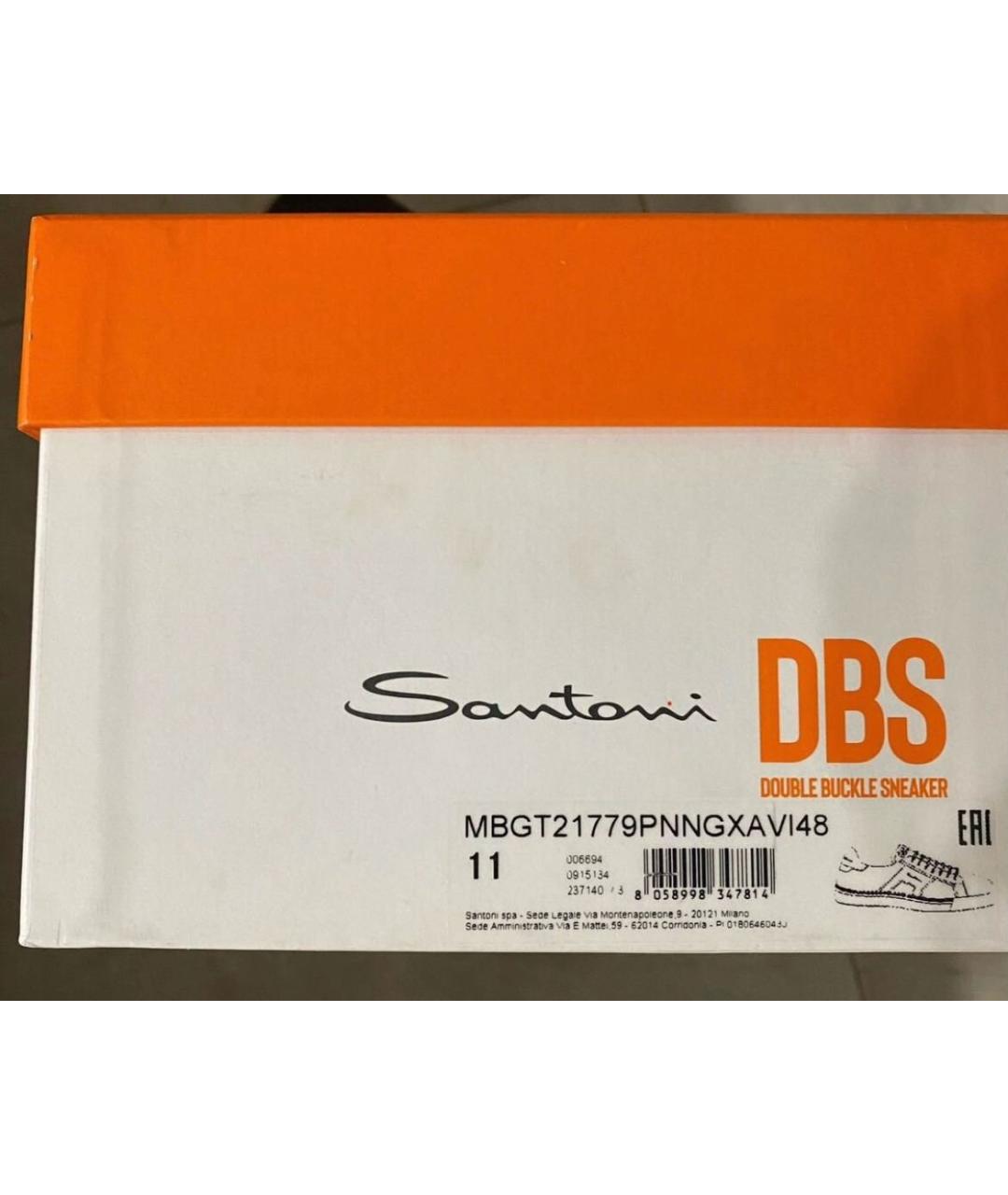 SANTONI Белые кожаные низкие кроссовки / кеды, фото 8