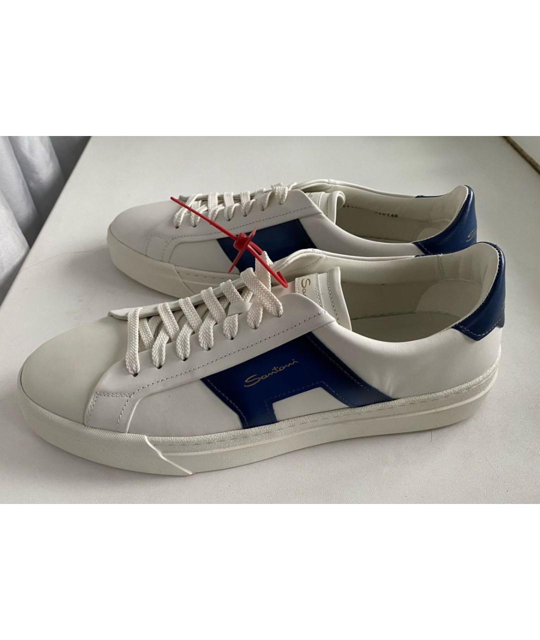 SANTONI Белые кожаные низкие кроссовки / кеды, фото 9