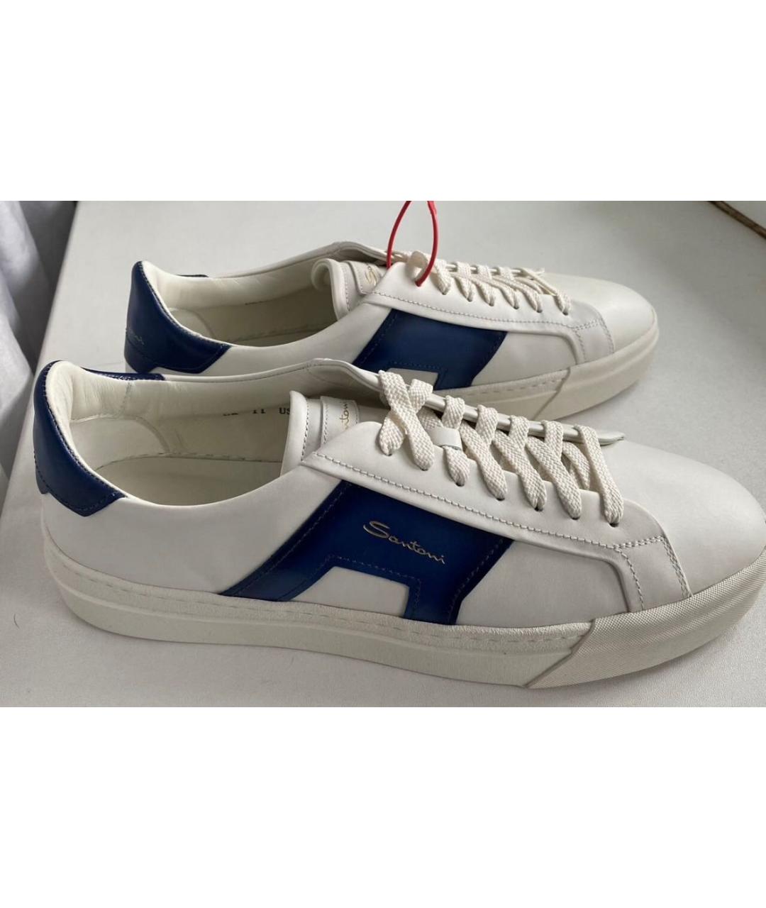 SANTONI Белые кожаные низкие кроссовки / кеды, фото 2