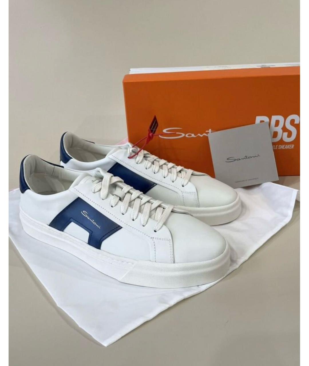 SANTONI Белые кожаные низкие кроссовки / кеды, фото 3