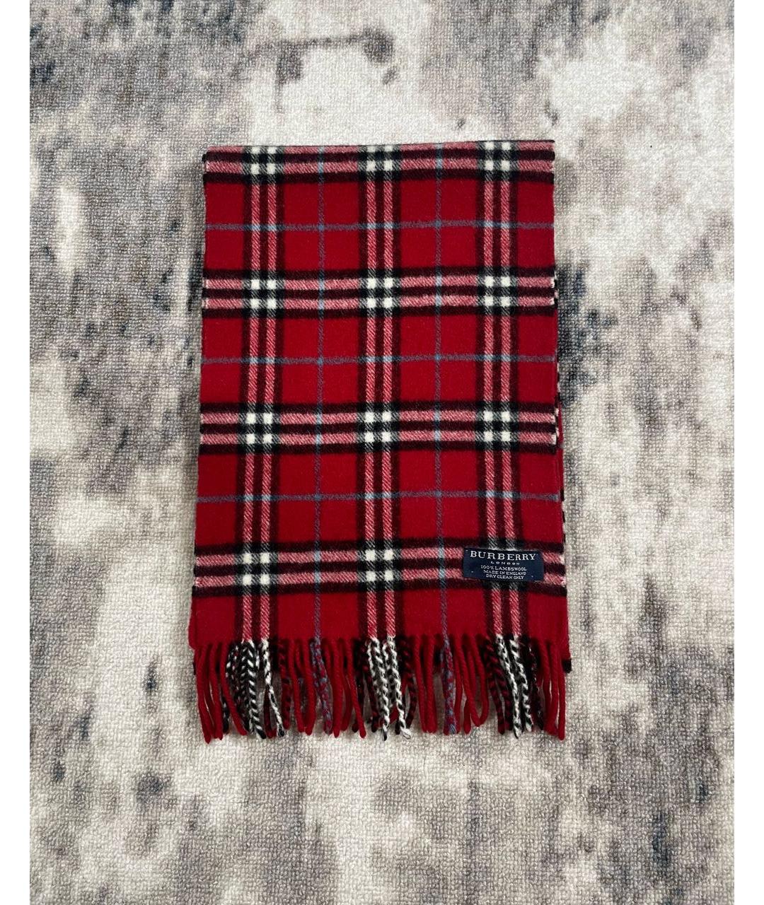 BURBERRY Красный шерстяной шарф, фото 4