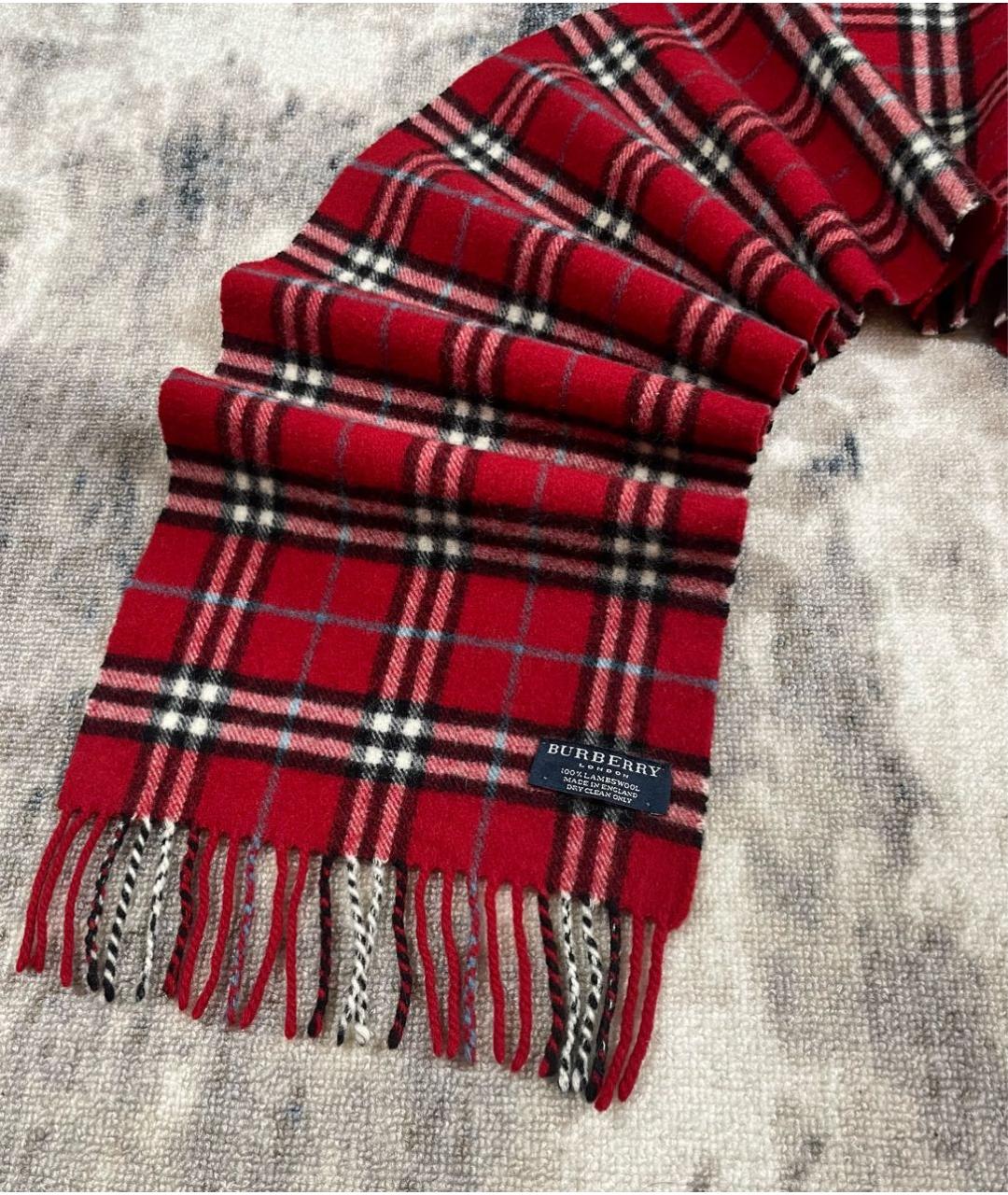 BURBERRY Красный шерстяной шарф, фото 2