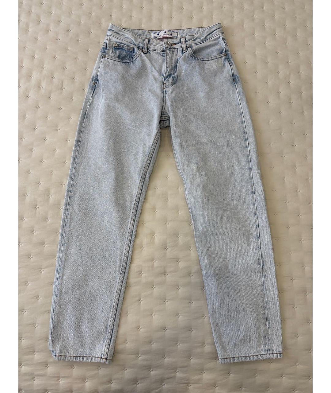 OFF-WHITE Голубые хлопковые прямые джинсы, фото 7