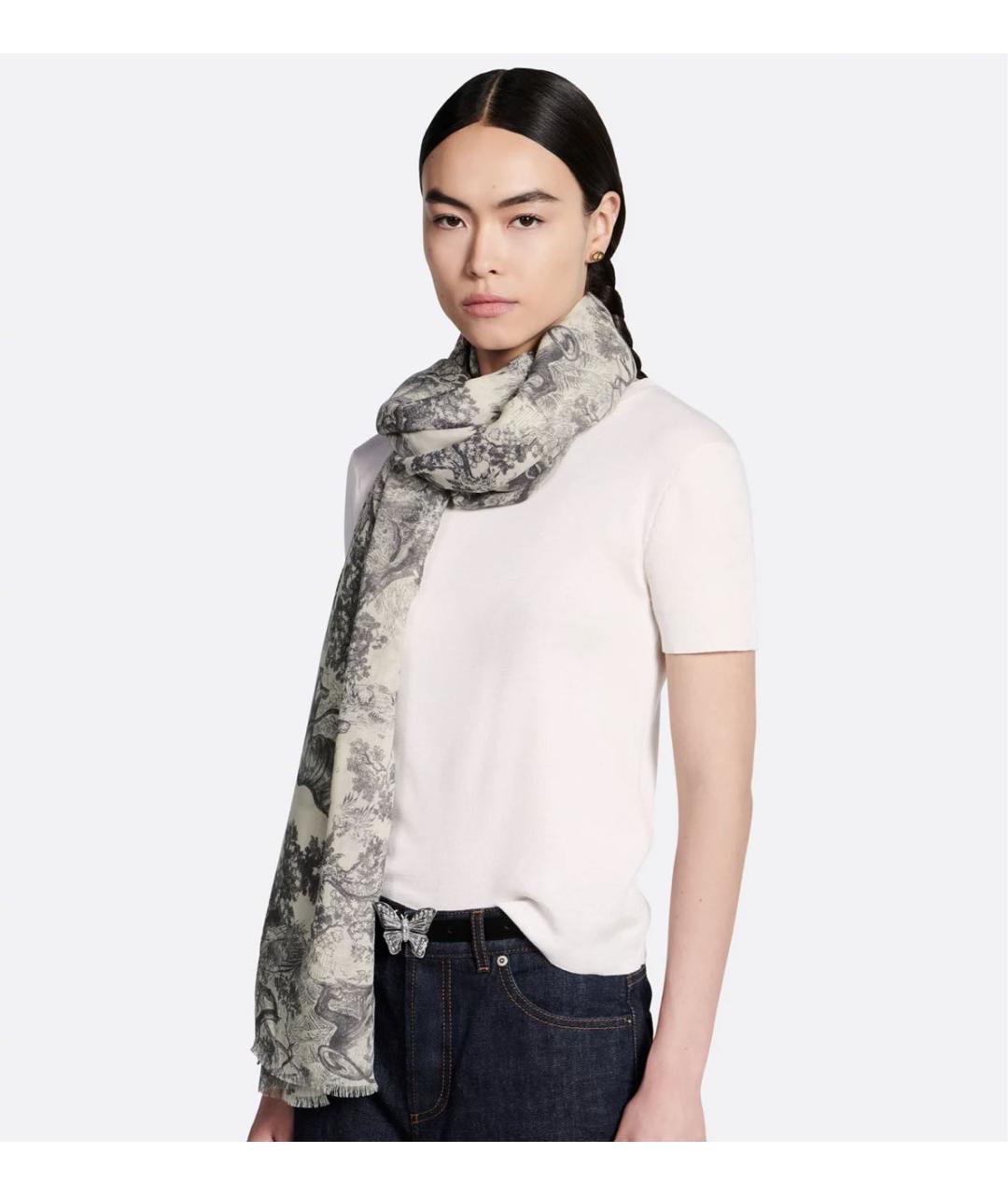 CHRISTIAN DIOR Серый кашемировый шарф, фото 4