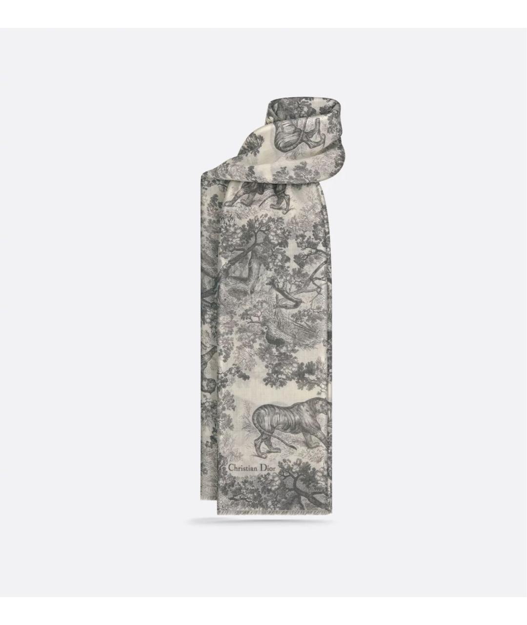 CHRISTIAN DIOR Серый кашемировый шарф, фото 5
