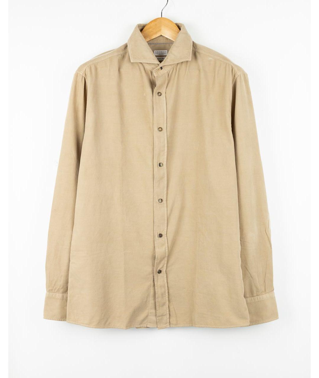 BRUNELLO CUCINELLI Бежевая хлопковая кэжуал рубашка, фото 6