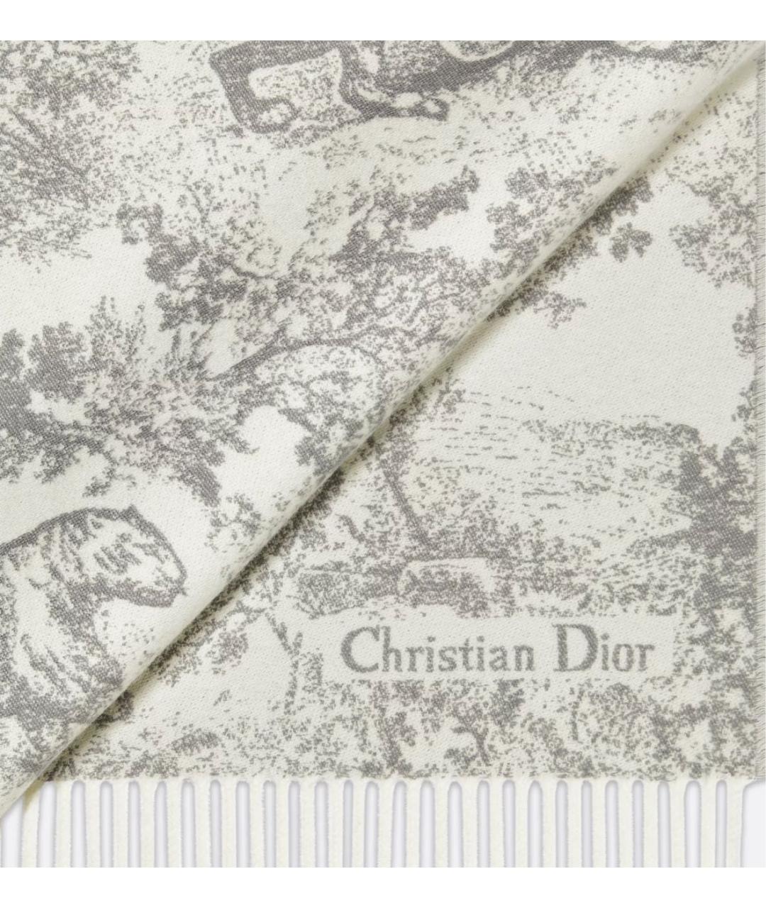 CHRISTIAN DIOR Серый кашемировый шарф, фото 4