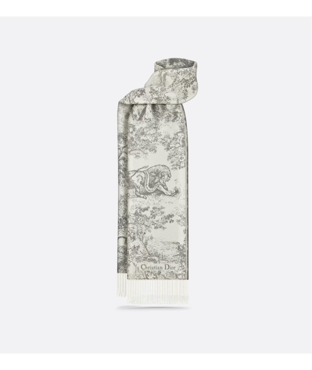 CHRISTIAN DIOR Серый кашемировый шарф, фото 5