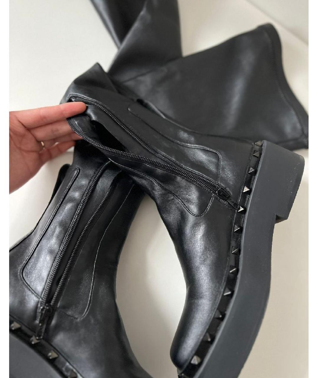 VALENTINO Черные кожаные ботфорты, фото 7