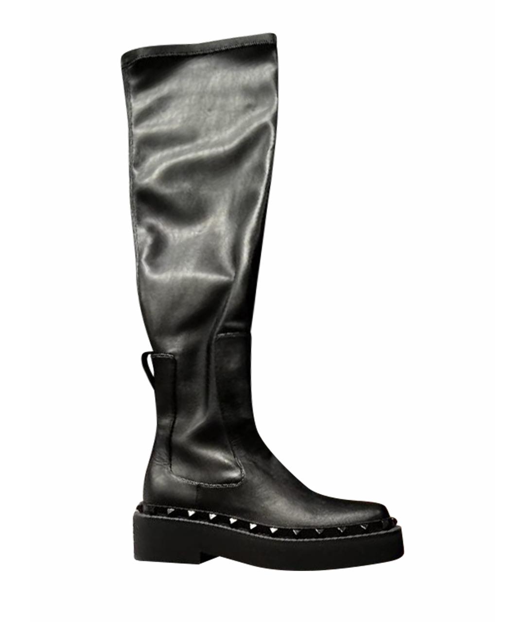 VALENTINO Черные кожаные ботфорты, фото 1