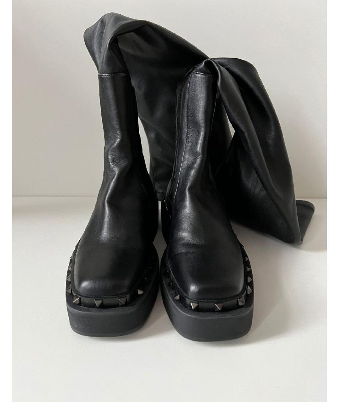 VALENTINO Черные кожаные ботфорты, фото 5