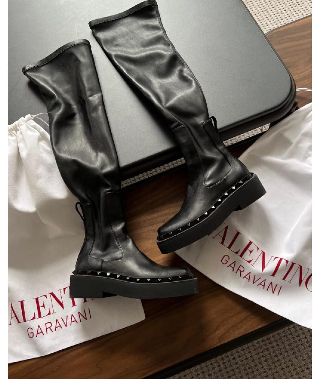 VALENTINO Черные кожаные ботфорты, фото 8