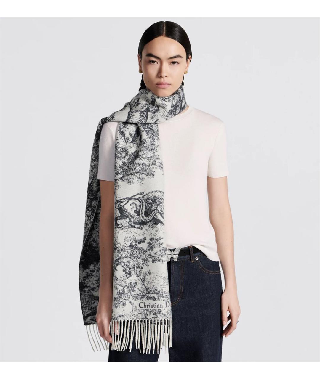 CHRISTIAN DIOR Темно-синий кашемировый шарф, фото 5