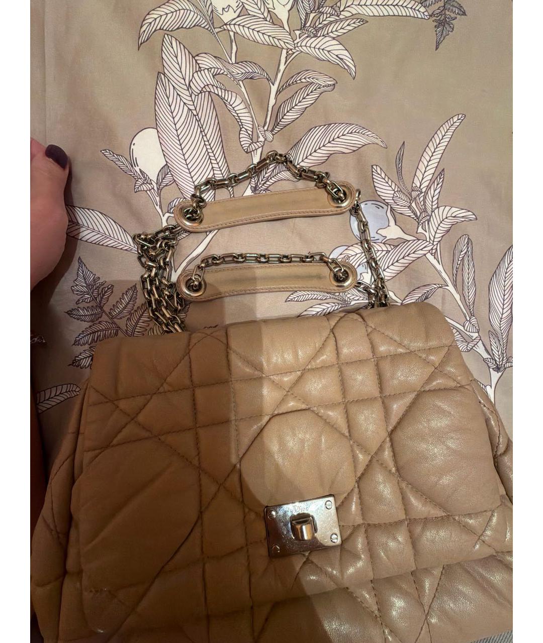 CHRISTIAN DIOR Бежевая кожаная сумка через плечо, фото 5