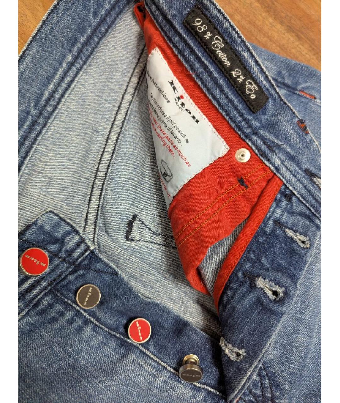 KITON Голубые хлопковые прямые джинсы, фото 6