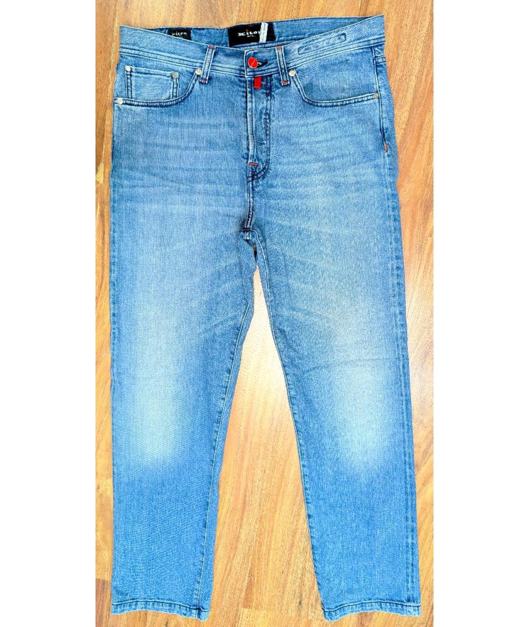 KITON Голубые хлопковые прямые джинсы, фото 8