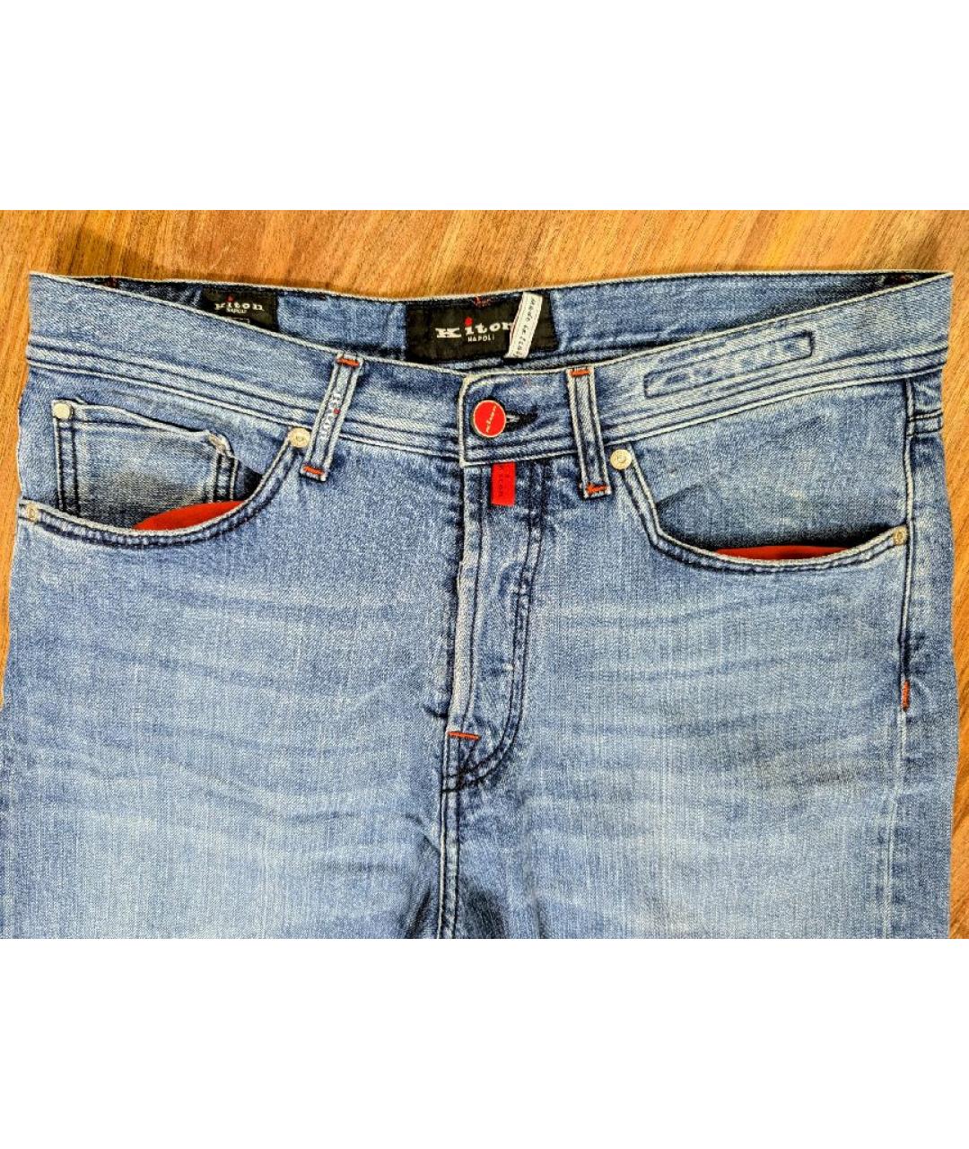 KITON Голубые хлопковые прямые джинсы, фото 3