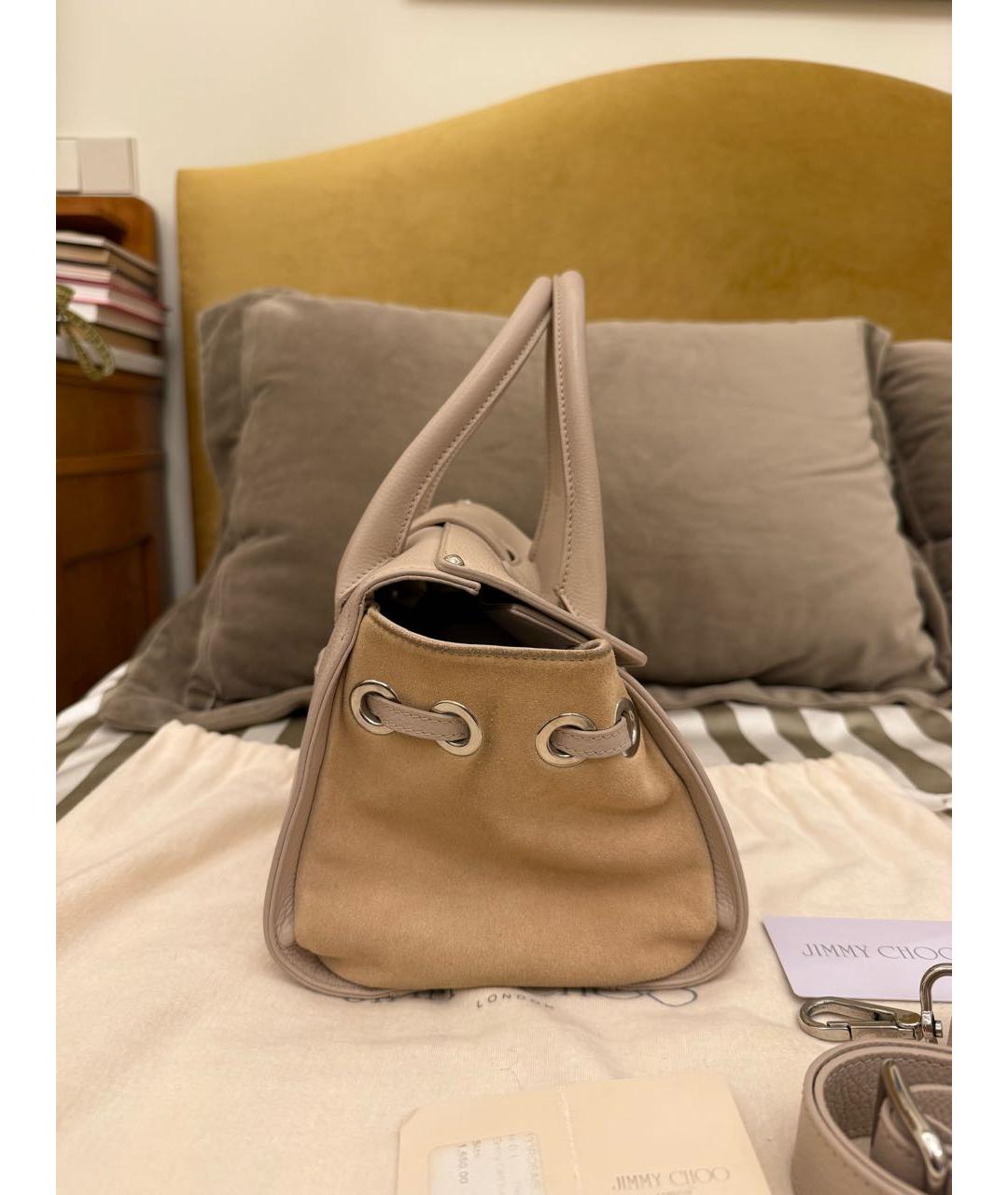 JIMMY CHOO Бежевая кожаная сумка с короткими ручками, фото 2