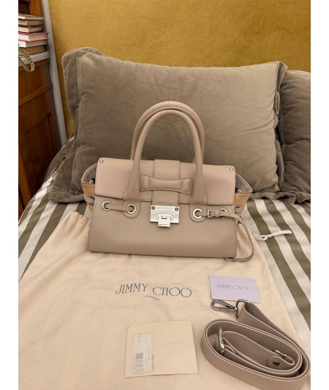 JIMMY CHOO Бежевая кожаная сумка с короткими ручками, фото 9