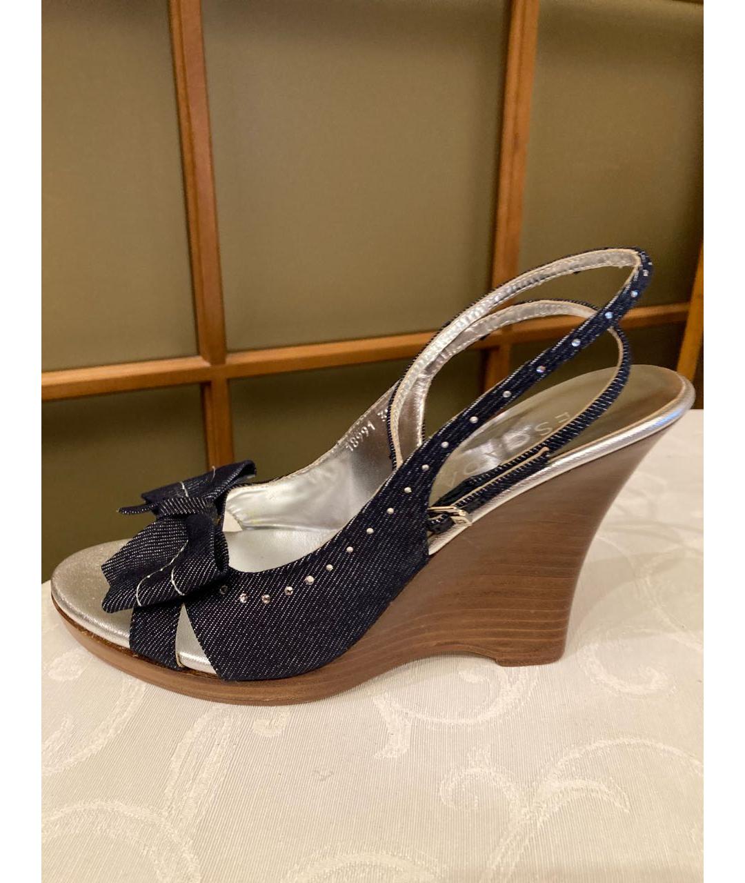 ESCADA Темно-синие текстильные босоножки, фото 6