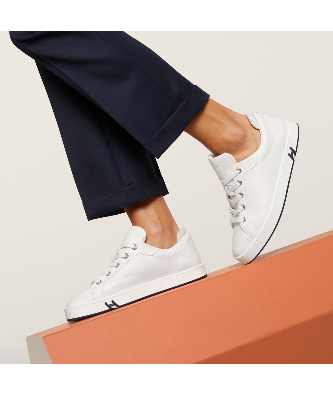 HERMES Белые кожаные кеды, фото 3