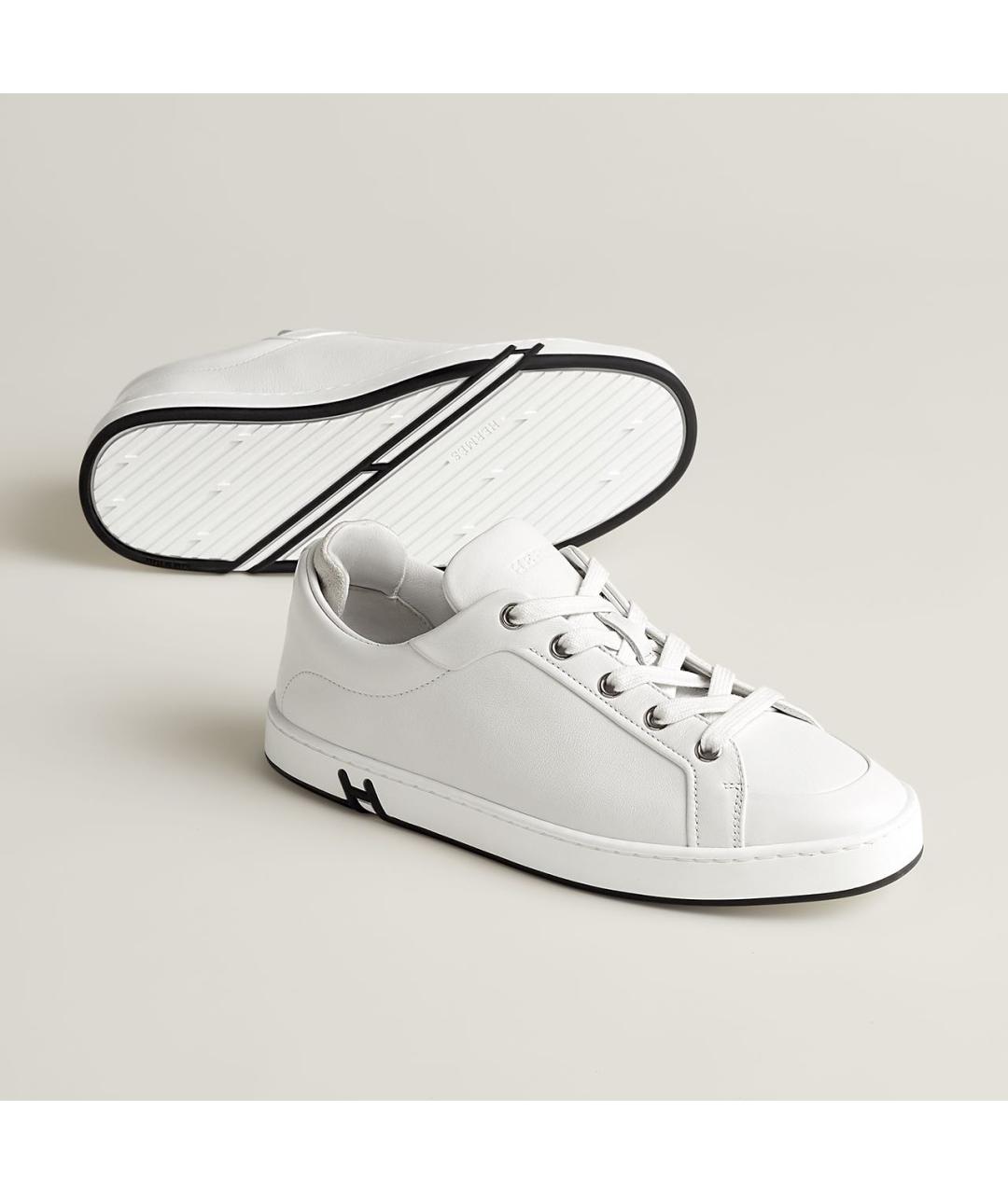 HERMES Белые кожаные кеды, фото 2