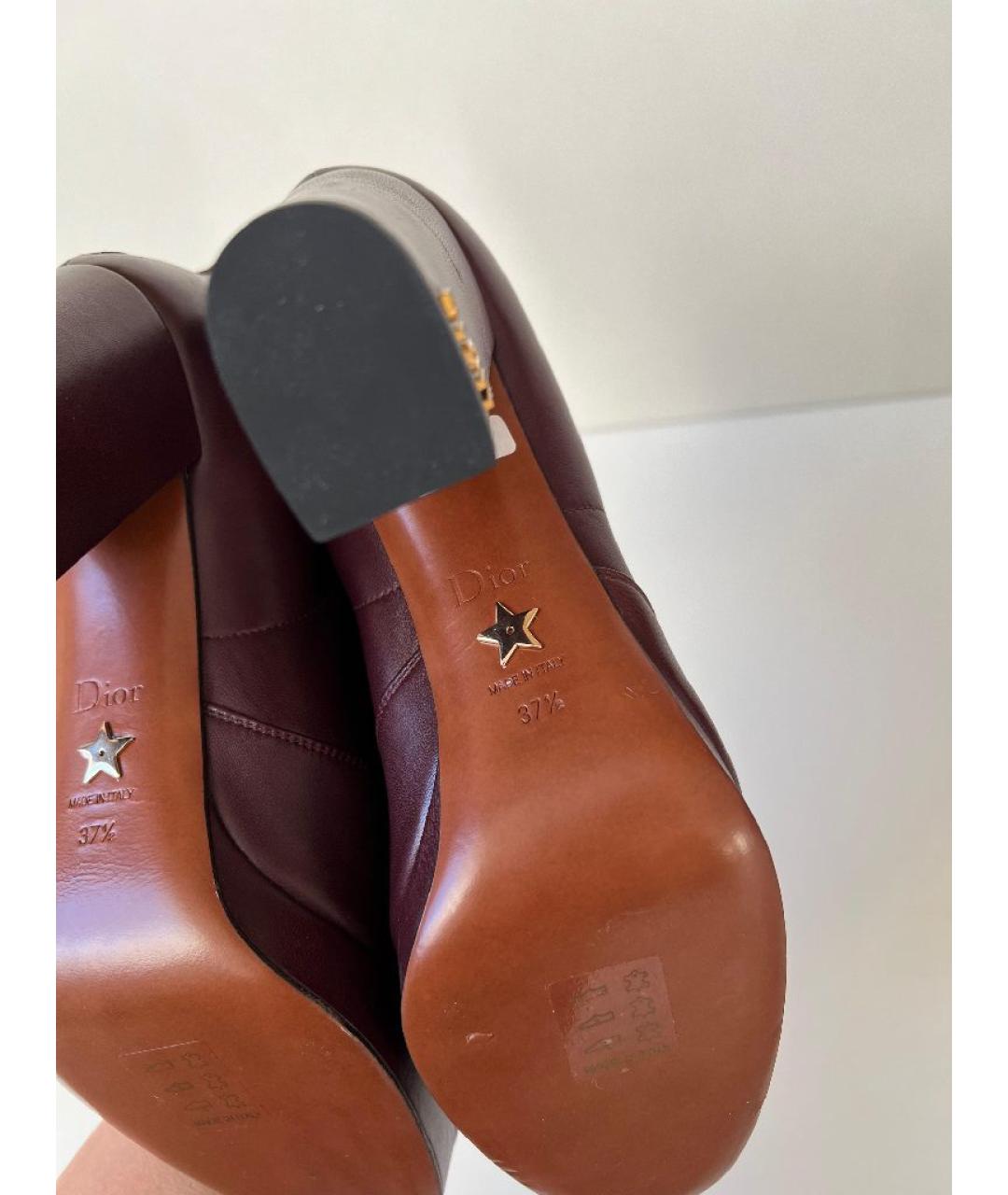CHRISTIAN DIOR Бордовые кожаные ботильоны, фото 5