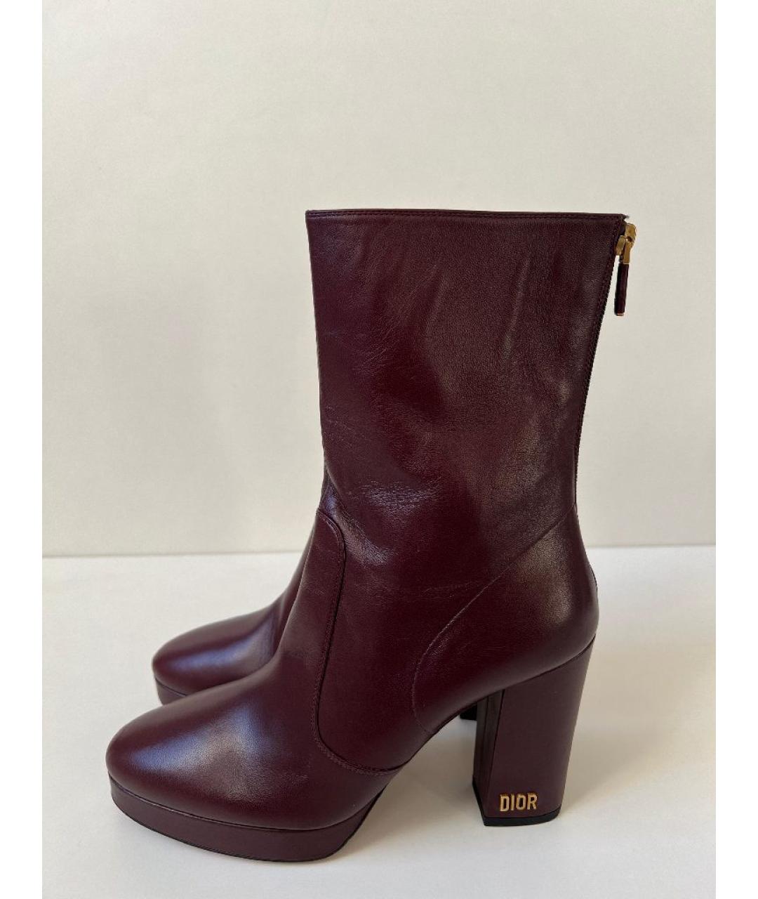 CHRISTIAN DIOR Бордовые кожаные ботильоны, фото 7