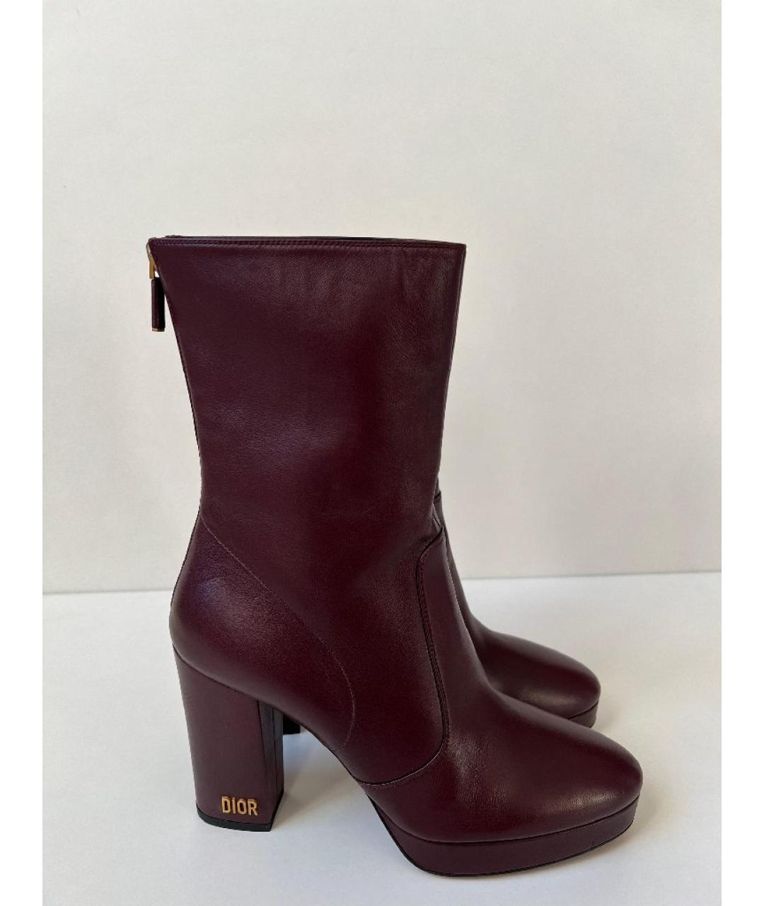 CHRISTIAN DIOR Бордовые кожаные ботильоны, фото 8