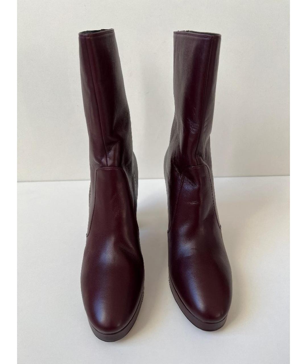 CHRISTIAN DIOR Бордовые кожаные ботильоны, фото 2