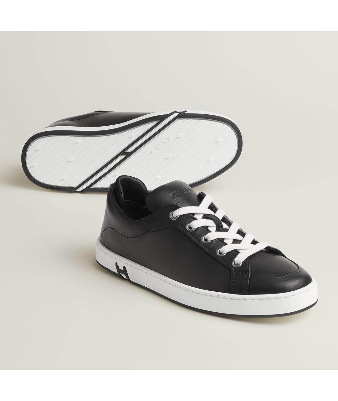 HERMES Черные кожаные кеды, фото 2