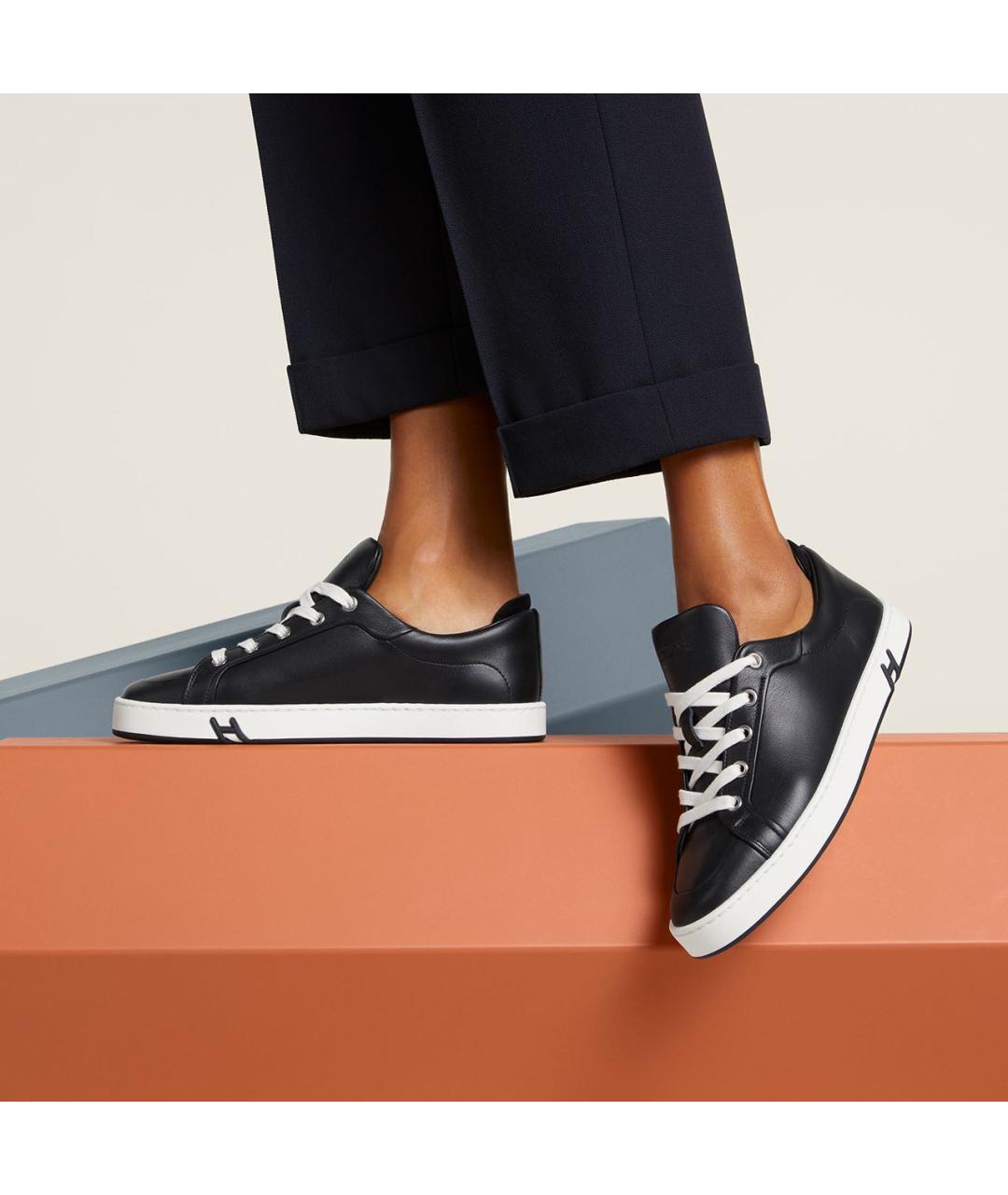 HERMES Черные кожаные кеды, фото 3