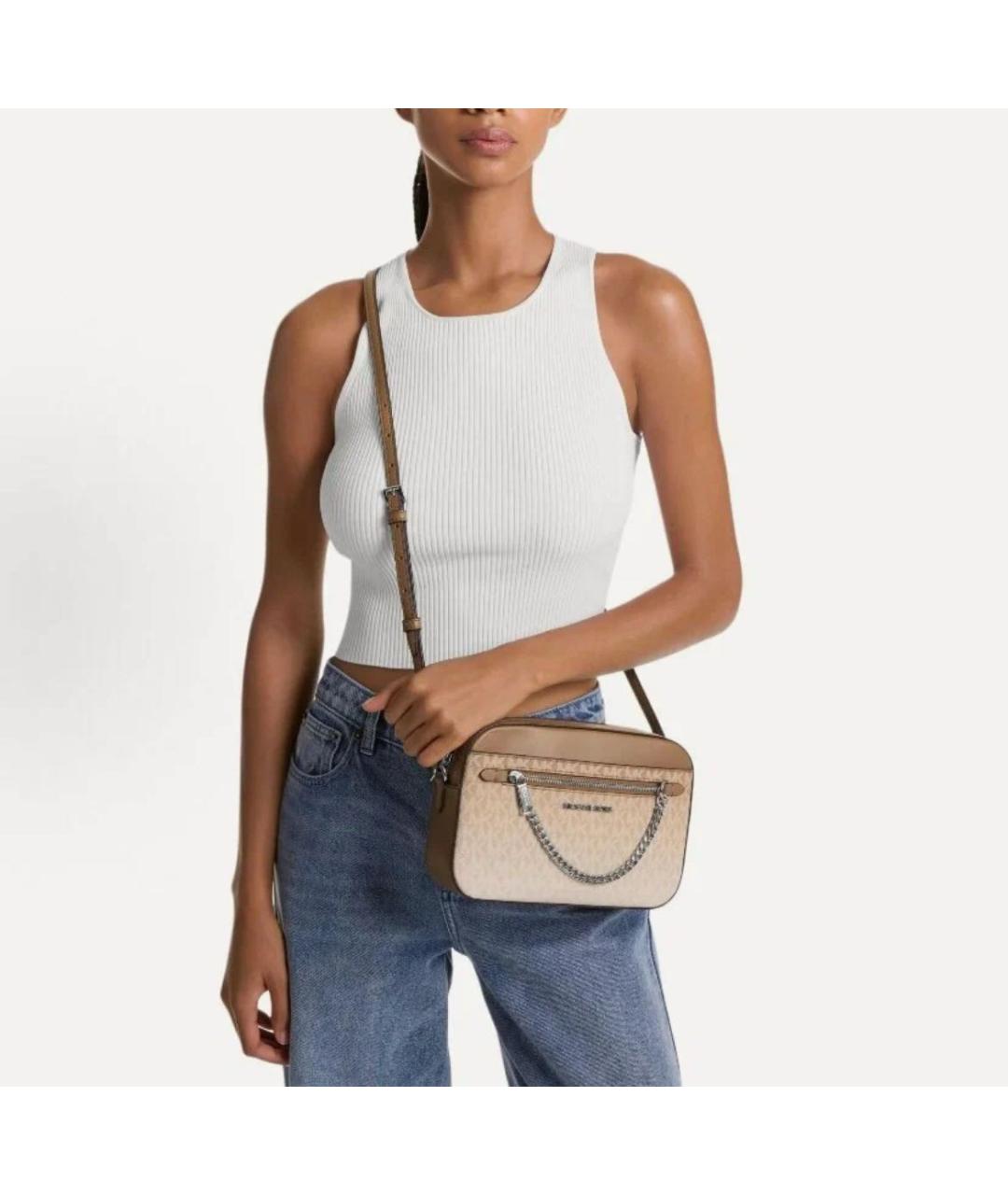 MICHAEL MICHAEL KORS Бежевая кожаная сумка через плечо, фото 3