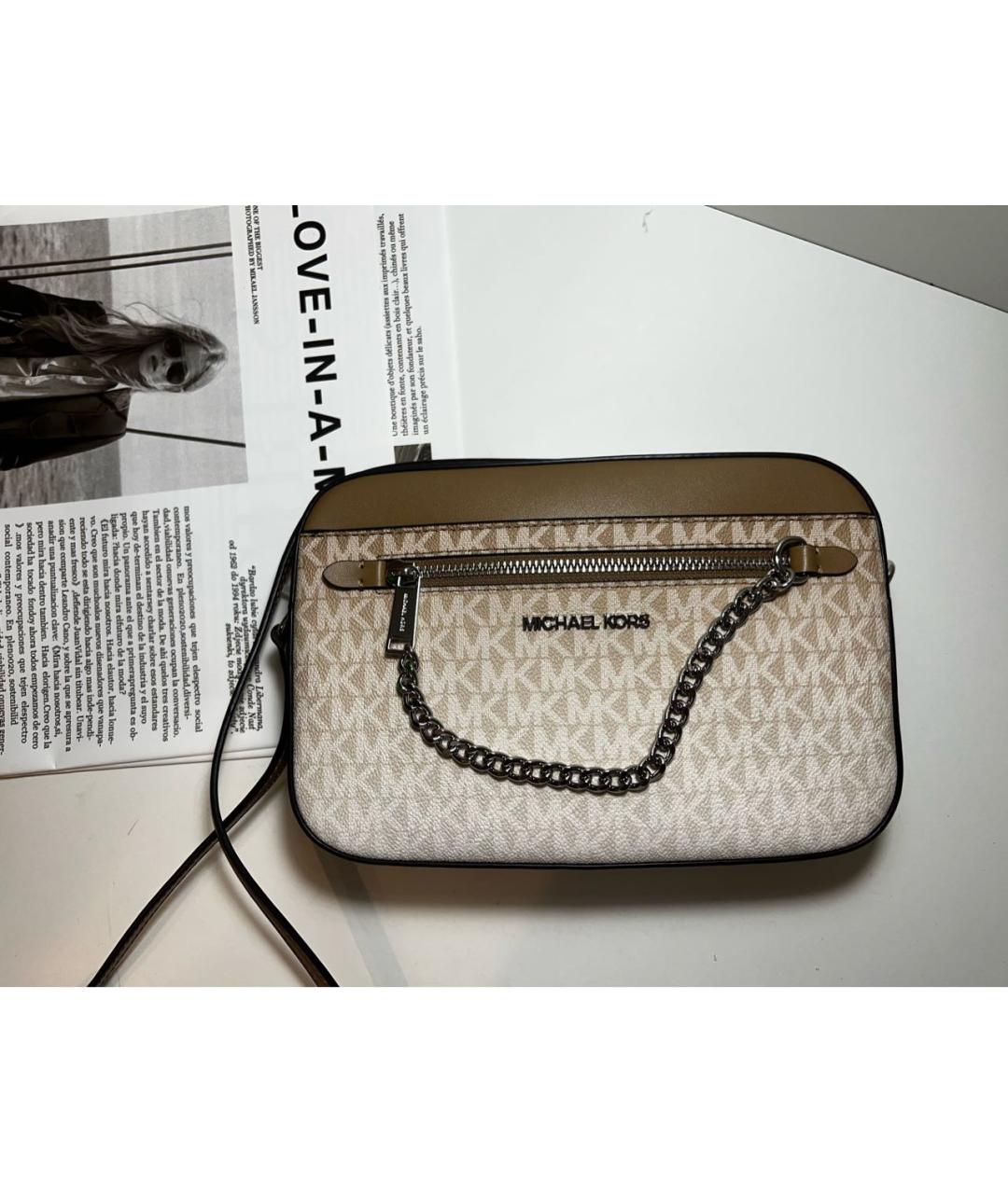 MICHAEL MICHAEL KORS Бежевая кожаная сумка через плечо, фото 4