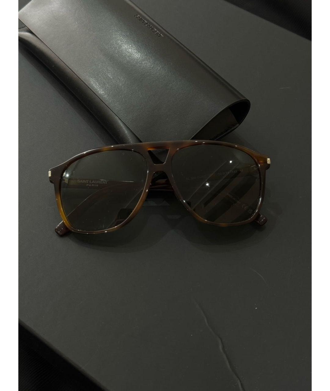 SAINT LAURENT Коричневые пластиковые солнцезащитные очки, фото 5