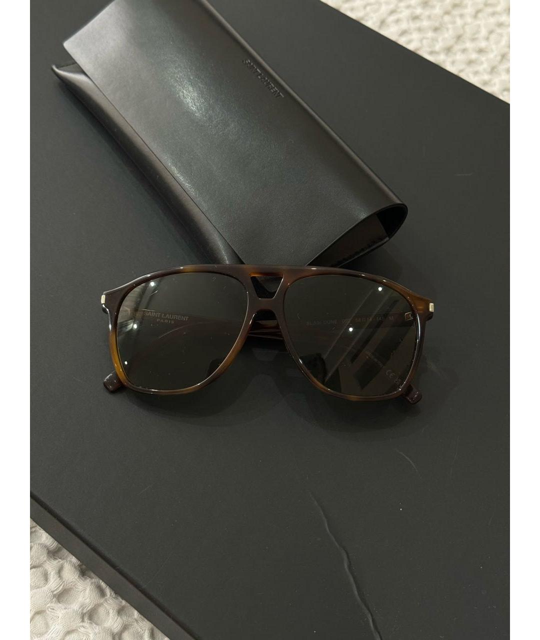 SAINT LAURENT Коричневые пластиковые солнцезащитные очки, фото 2