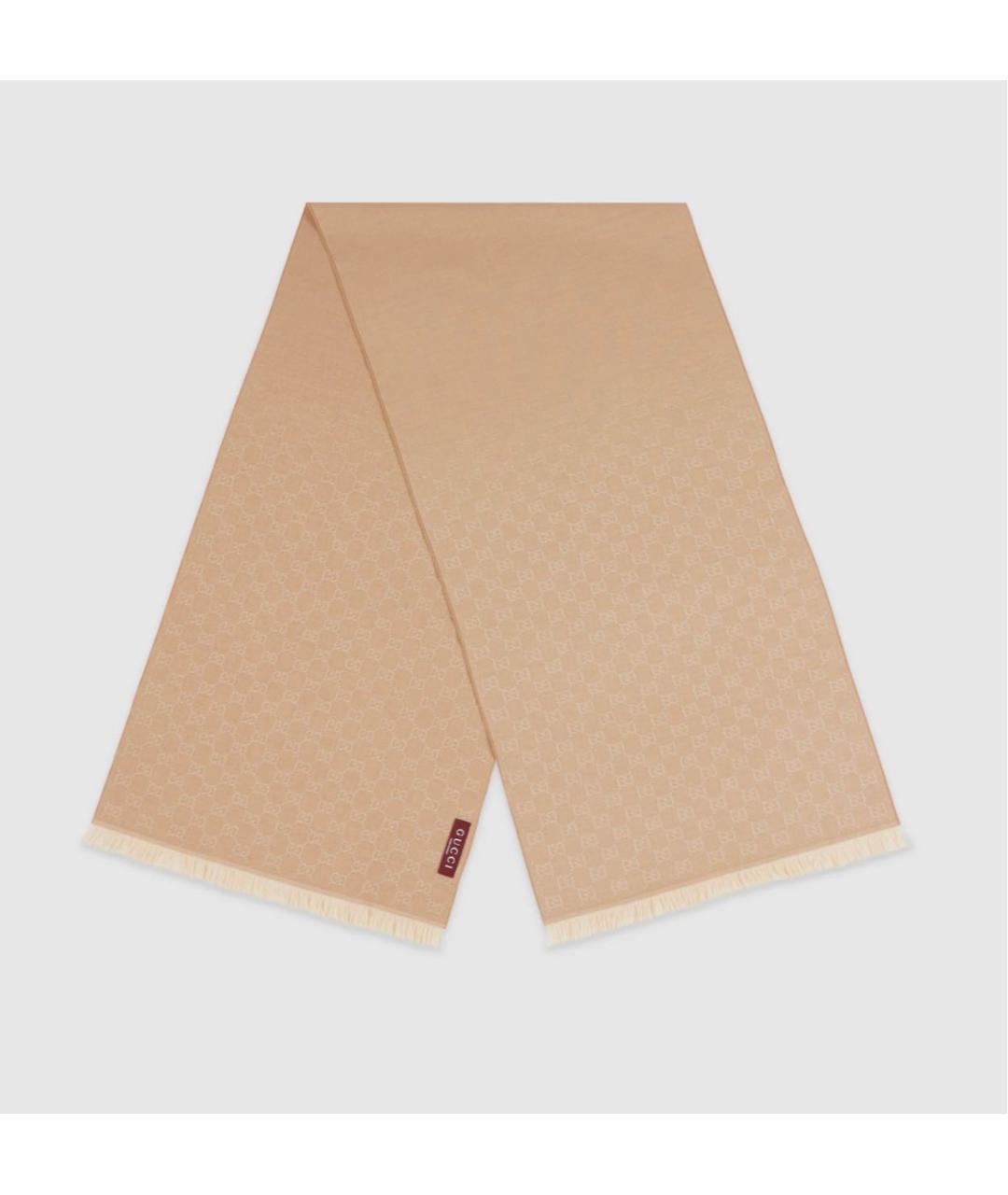 GUCCI Бежевый шерстяной шарф, фото 2