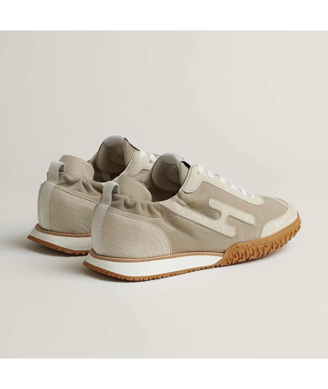 HERMES Бежевые замшевые кроссовки, фото 4