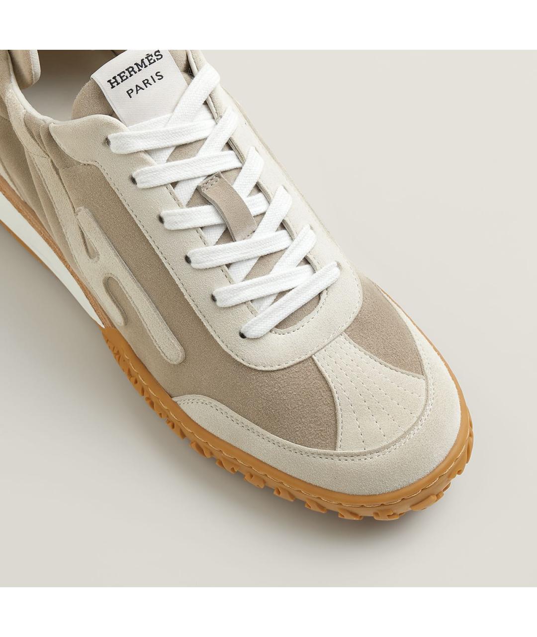 HERMES Бежевые замшевые кроссовки, фото 6