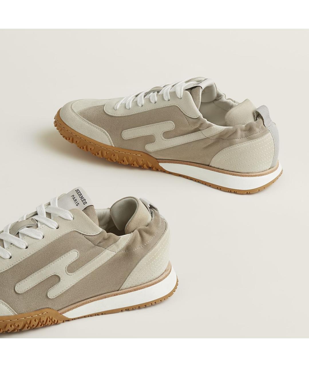 HERMES Бежевые замшевые кроссовки, фото 5