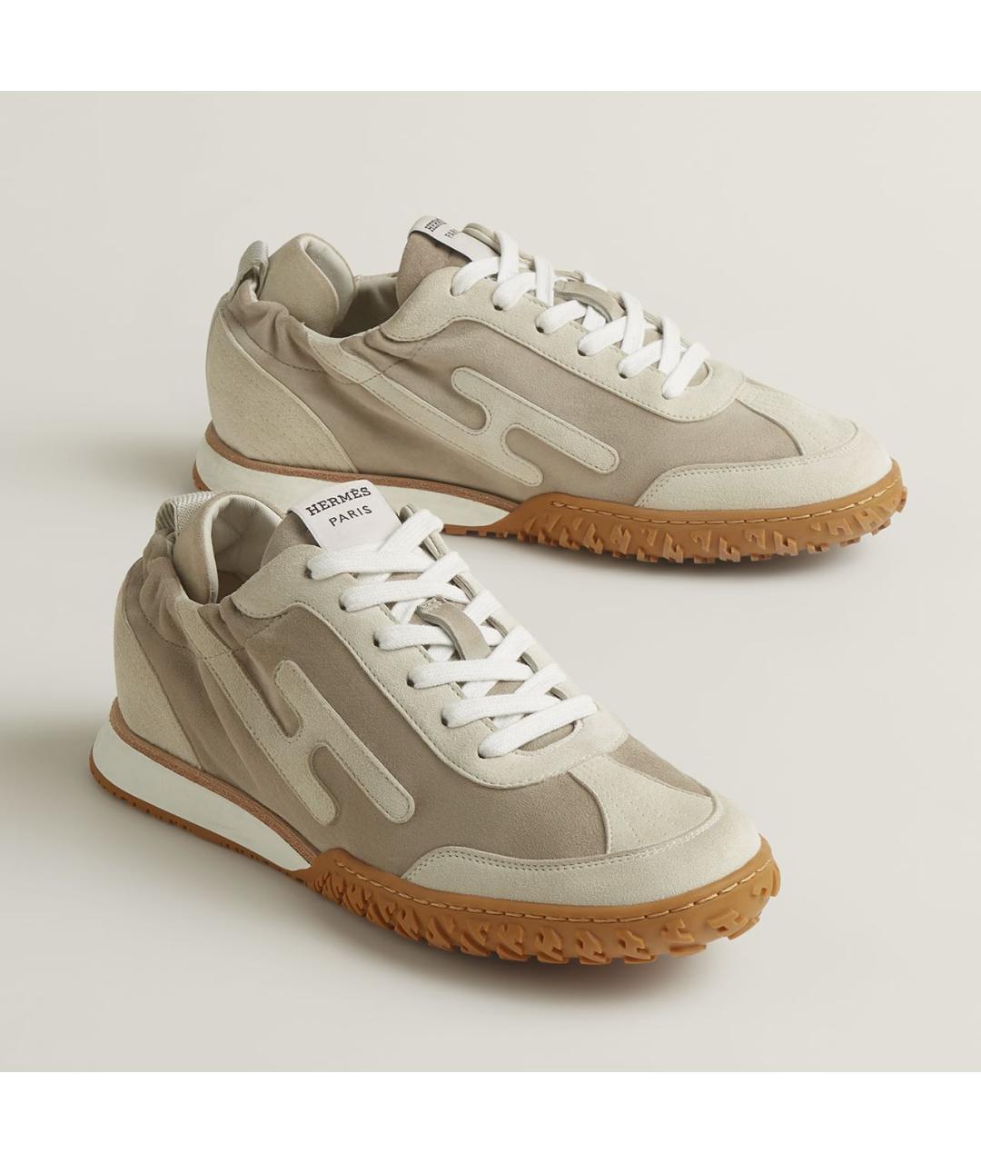HERMES Бежевые замшевые кроссовки, фото 2