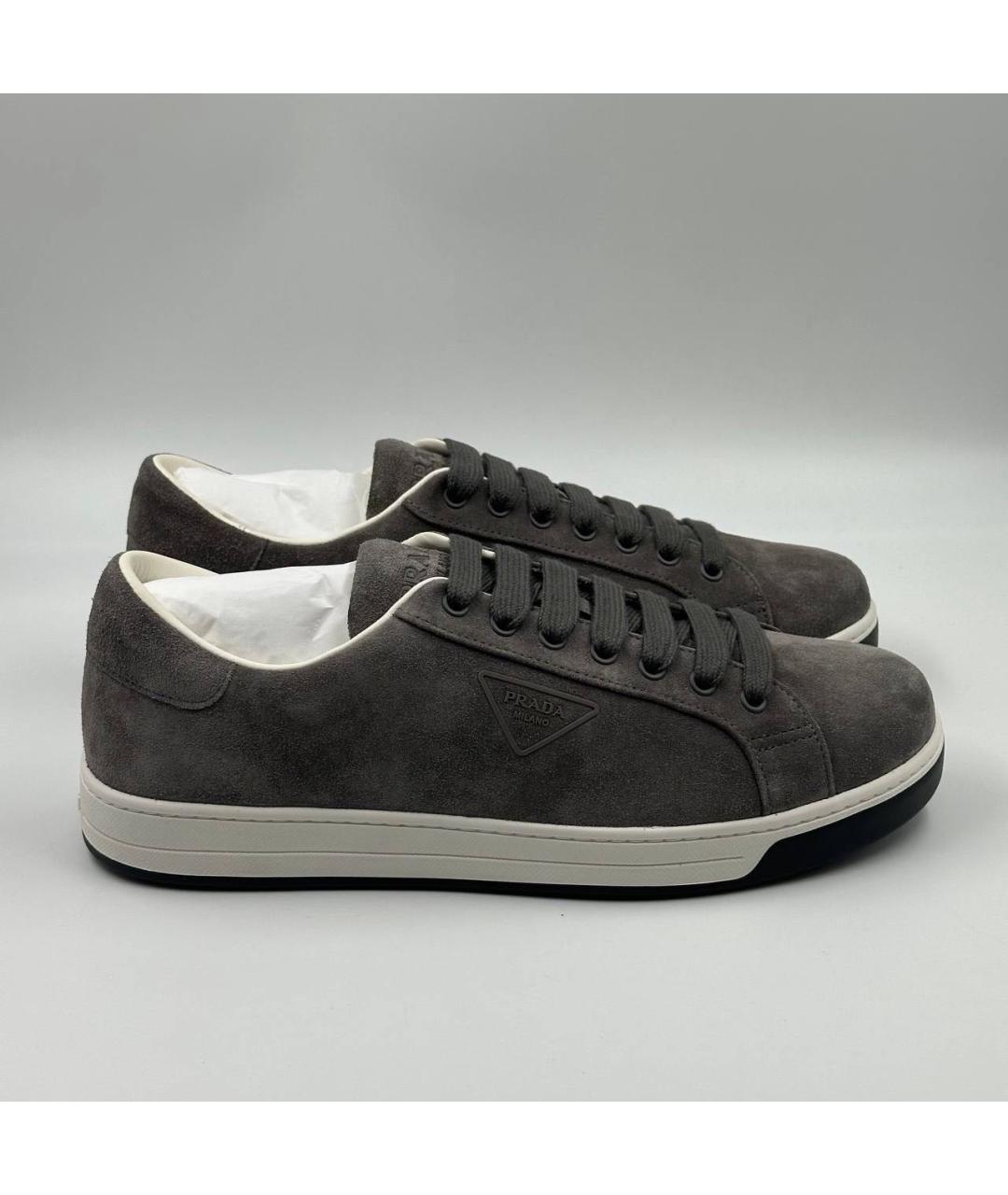 PRADA Серые замшевые низкие кроссовки / кеды, фото 7
