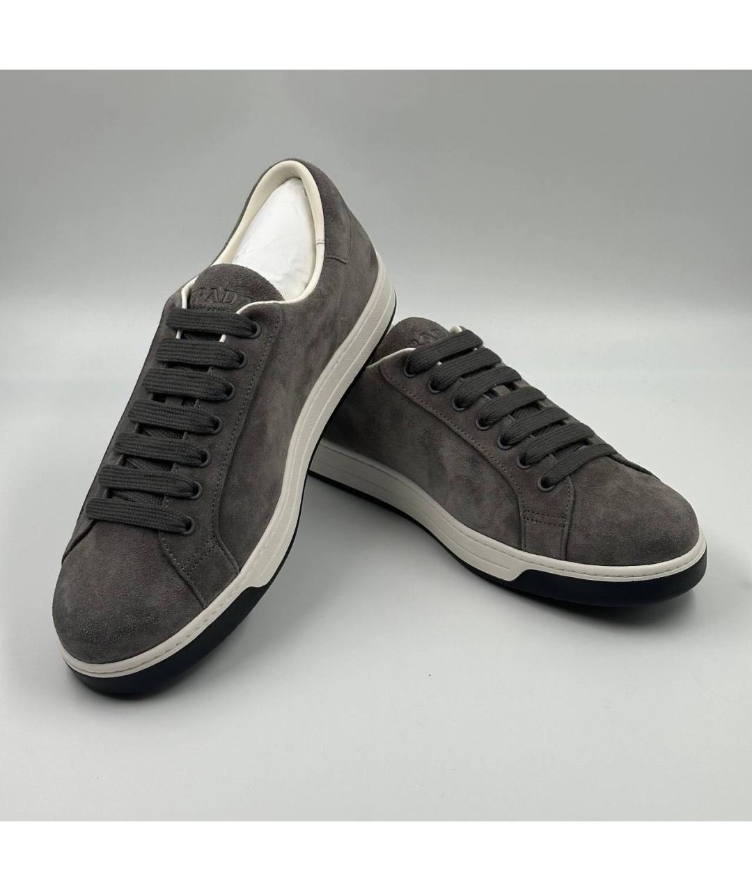 PRADA Серые замшевые низкие кроссовки / кеды, фото 4